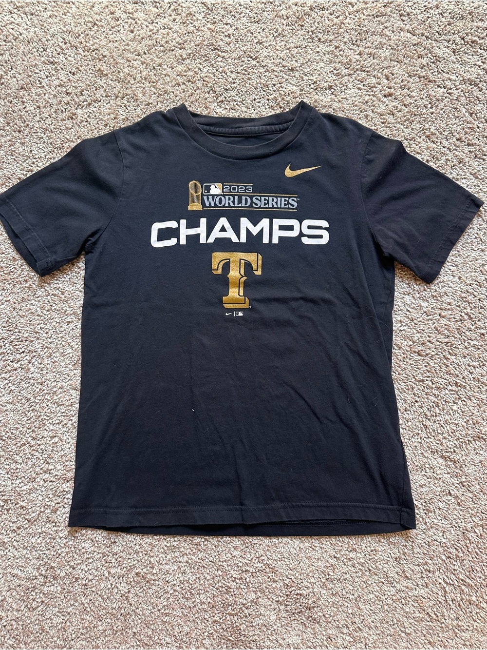 Nike Texas Rangers 2023 World Series Champions T Shirt Black Gold Youth Size M